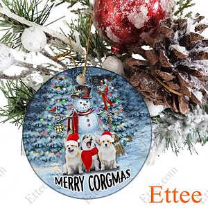 Snowman Corgi Dog Ceramic Ornament, Christmas Gift for Dog Lover - Ettee - Ceramic ornament
