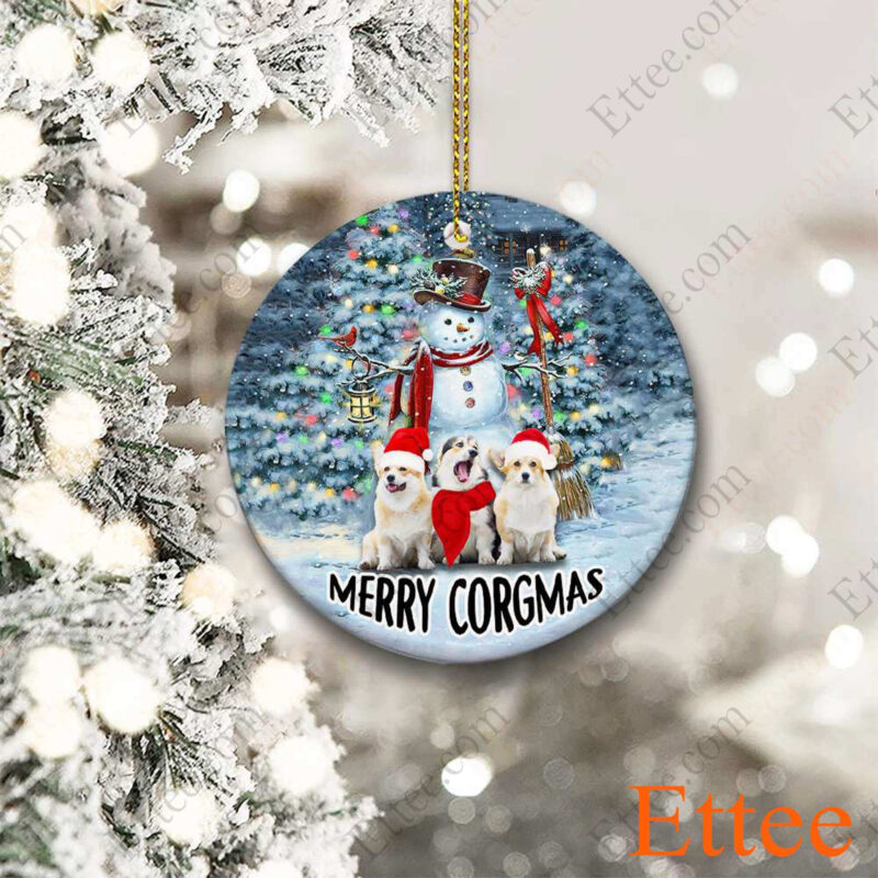 Snowman Corgi Dog Ceramic Ornament, Christmas Gift for Dog Lover