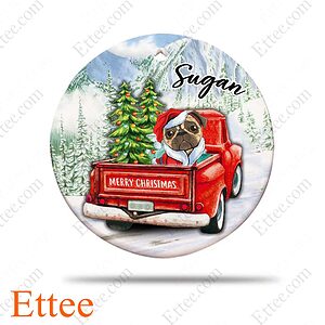 Pug Dog Ceramic Ornament, Red Truck Christmas Gift 2022 - Ettee - 2022