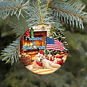 Golden Retriever Ceramic Ornament, I Believe In Santa Paws - Ettee - Ceramic ornament