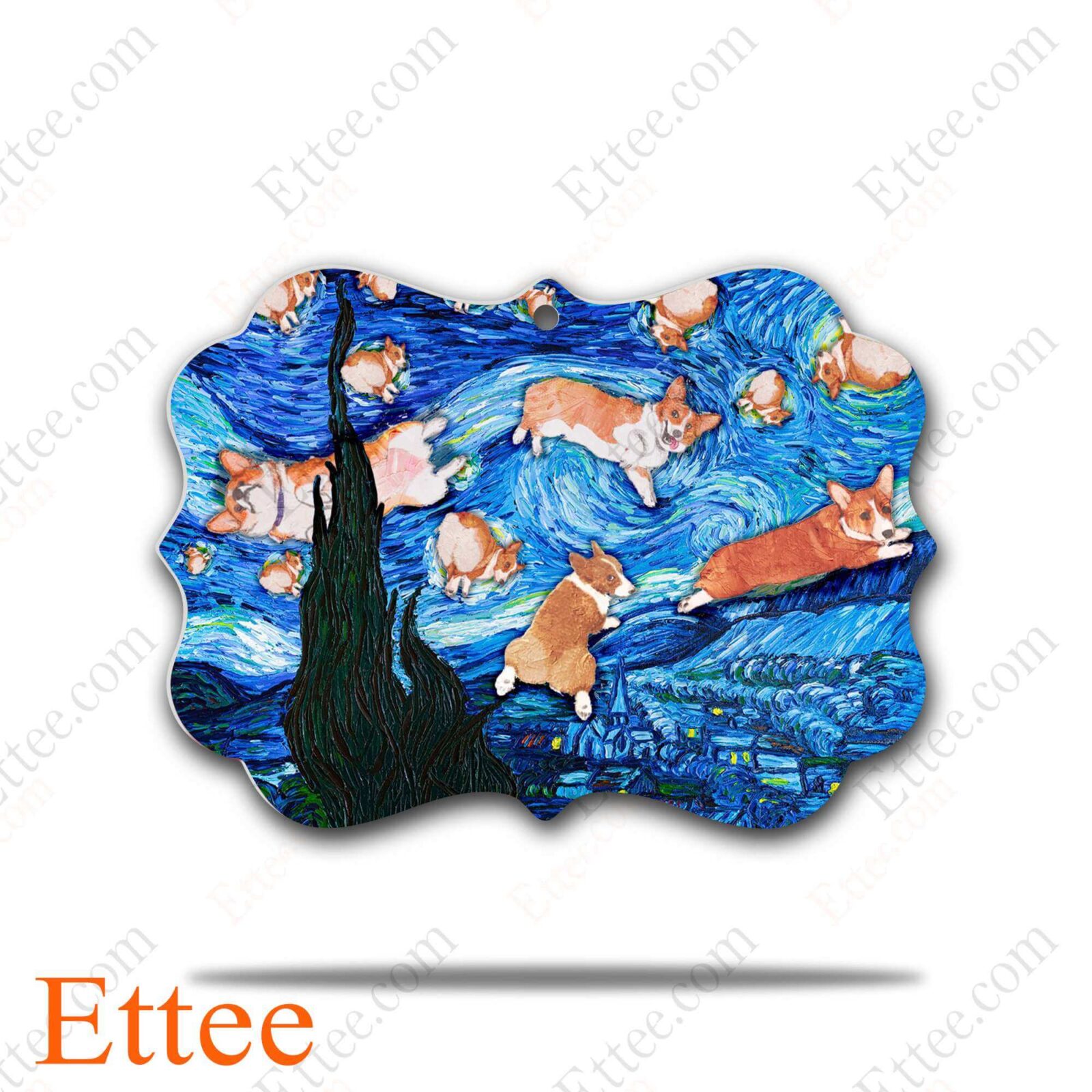 Corgi Starry Night Dog Ceramic Ornament, Gift for Dog Lover - Ettee - Ceramic ornament