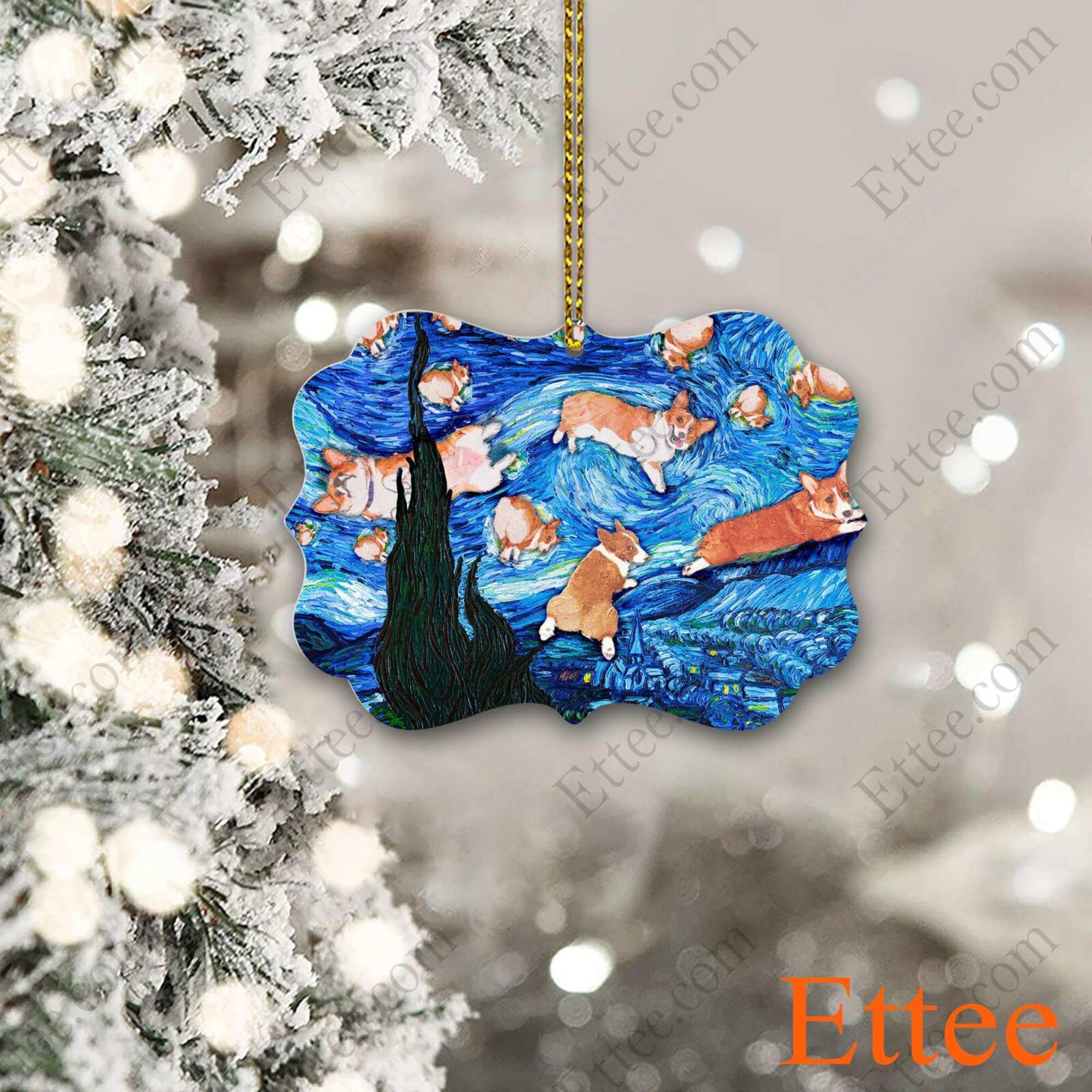 Corgi Starry Night Dog Ceramic Ornament, Gift for Dog Lover - Ettee - Ceramic ornament