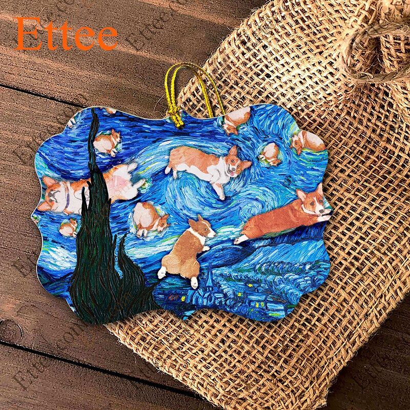 Corgi Starry Night Dog Ceramic Ornament, Gift for Dog Lover - Ettee - Ceramic ornament