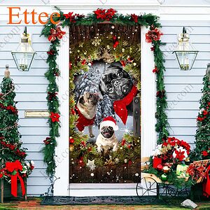 Pugs Peeking Dogs Door Cover, 2022 Christmas Home Decoration For Pug Lovers - Ettee - 2022