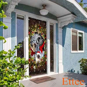 Pugs Peeking Dogs Door Cover, 2022 Christmas Home Decoration For Pug Lovers - Ettee - 2022