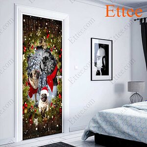 Pugs Peeking Dogs Door Cover, 2022 Christmas Home Decoration For Pug Lovers - Ettee - 2022