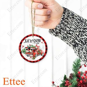 Pugs Red Truck Ceramic Ornament, Let It Snow Dog Gift 2022 - Ettee - 2022
