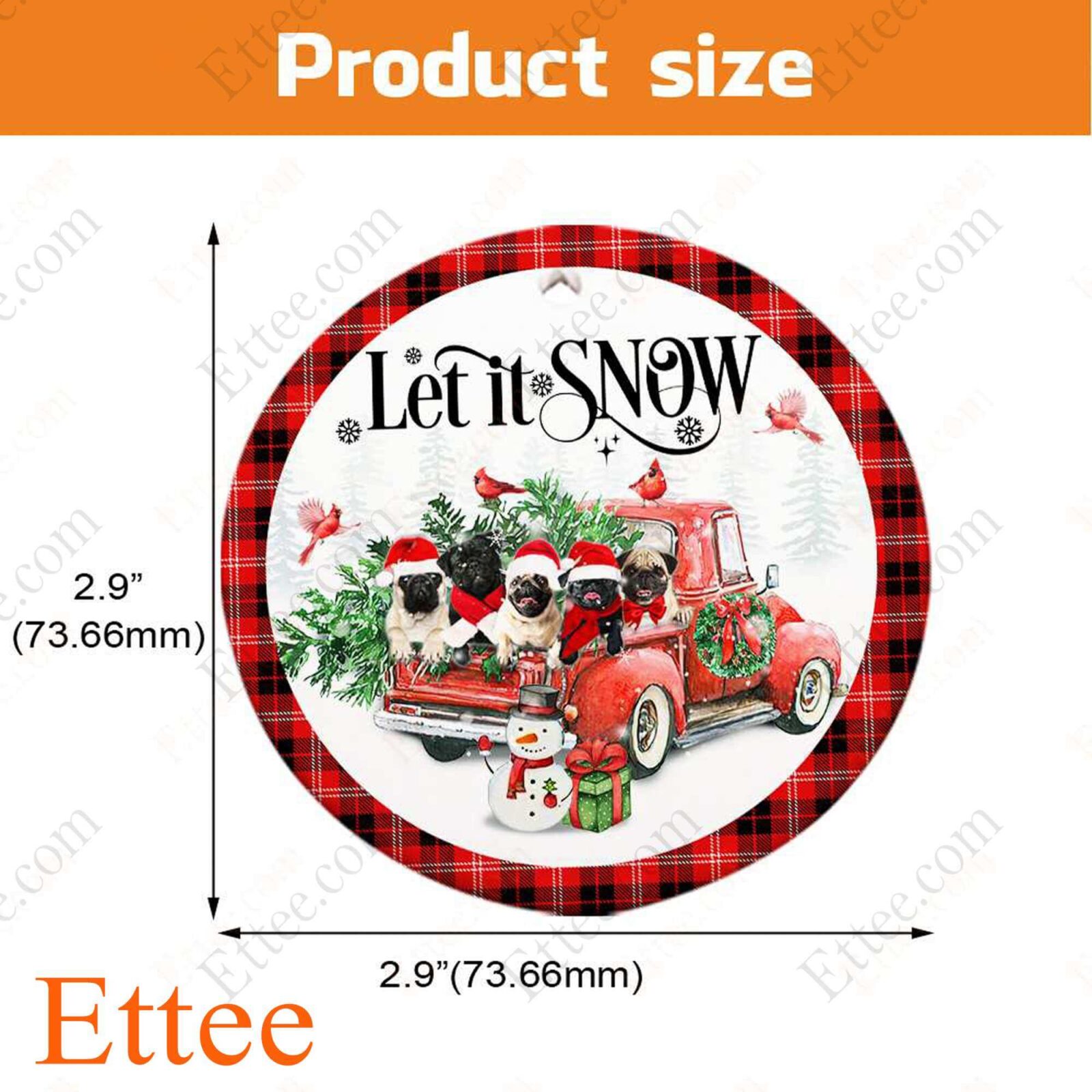 Pugs Red Truck Ceramic Ornament, Let It Snow Dog Gift 2022 - Ettee - 2022