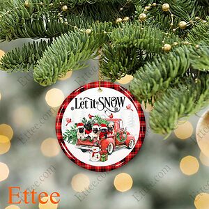 Pugs Red Truck Ceramic Ornament, Let It Snow Dog Gift 2022 - Ettee - 2022