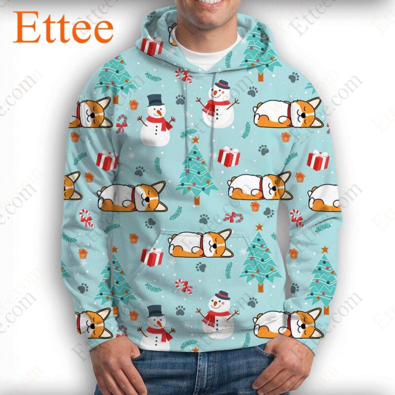Funny Corgi Sleeping 3D Zip Hoodie, 2022 Christmas Gift For Corgi Lovers