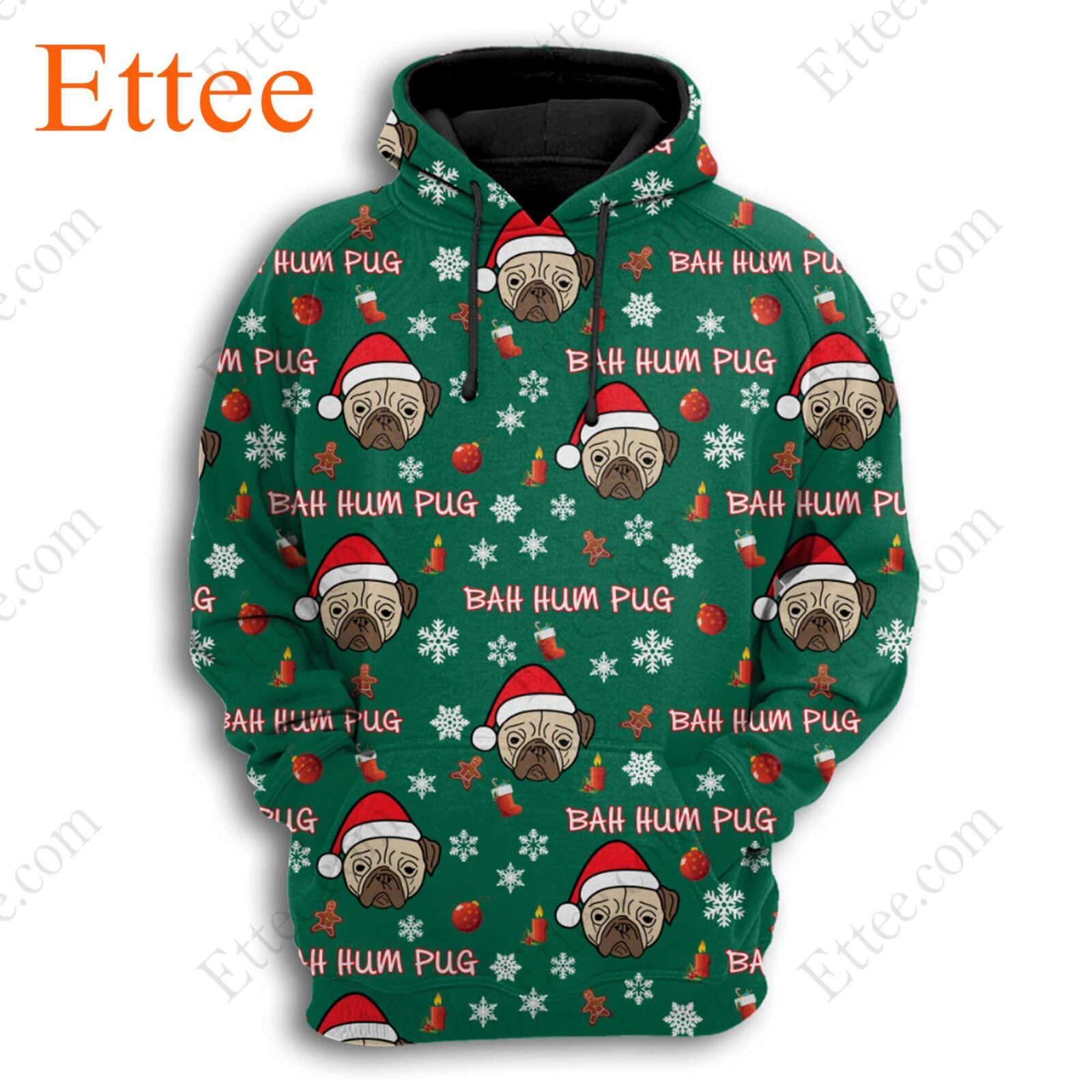 Bah Hum Pug 3D Unisex Hoodie, Perfect Pug Gift 2022 - Ettee - 2022