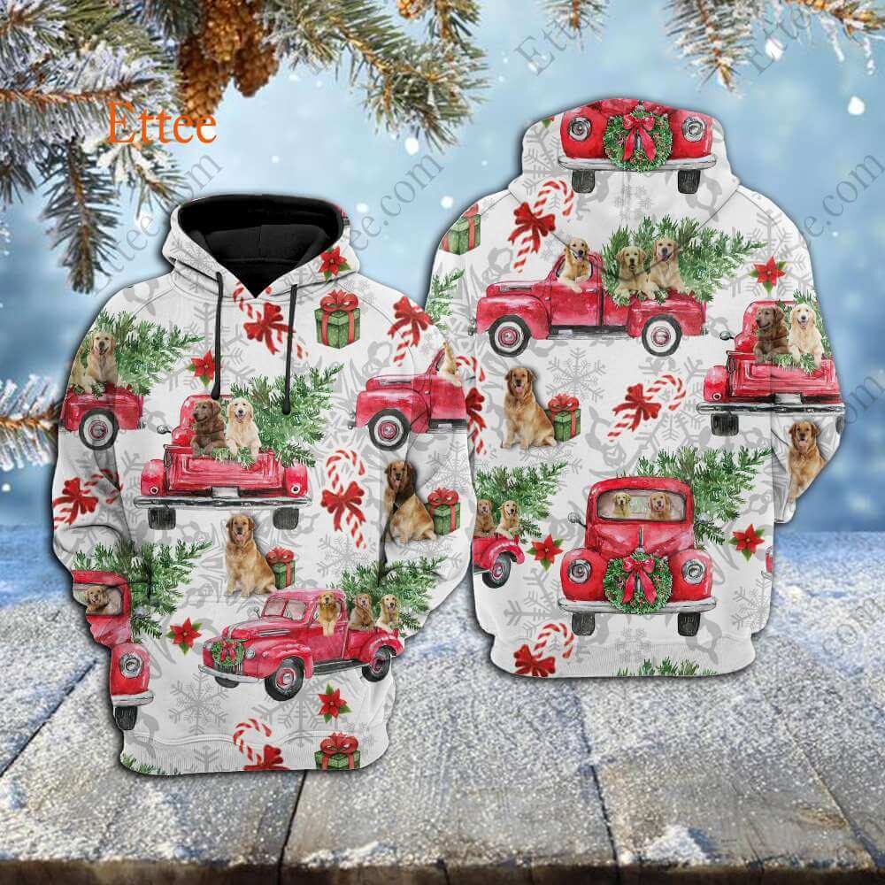 Golden Retriever Red Truck 3D Unisex Hoodie, 2022 Dog Gift - Ettee - 2022