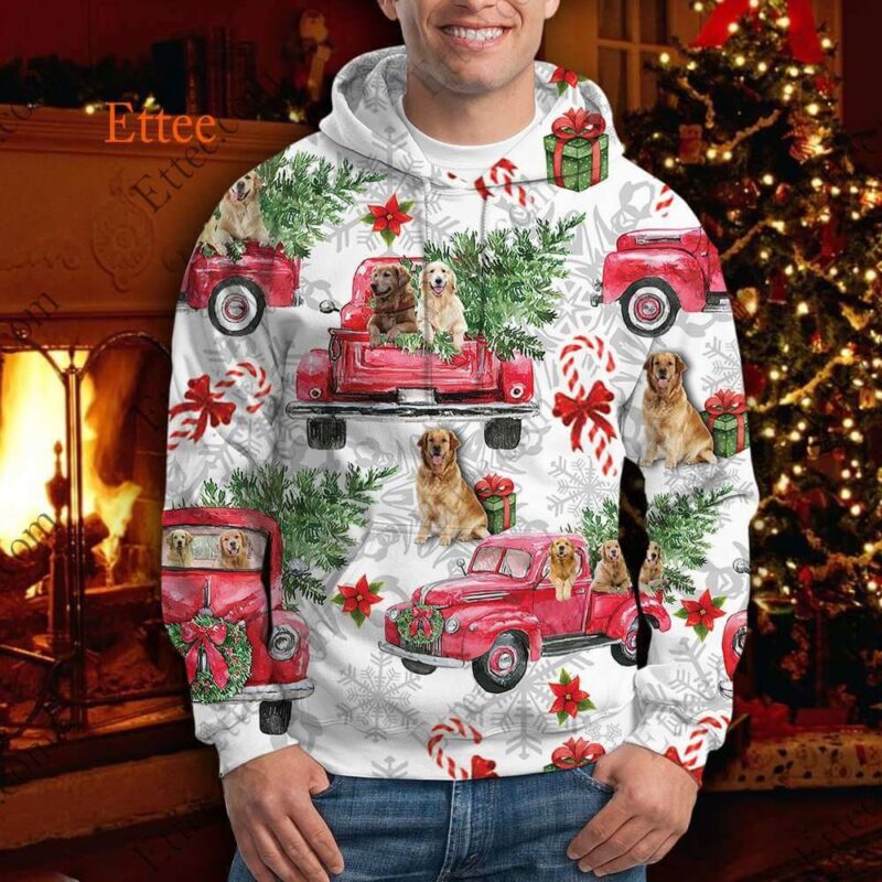 Golden Retriever Red Truck 3D Unisex Hoodie, 2022 Dog Gift