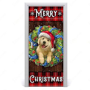 Golden Retriever Wreath Door Cover, Christmas Decoration - Ettee - christmas