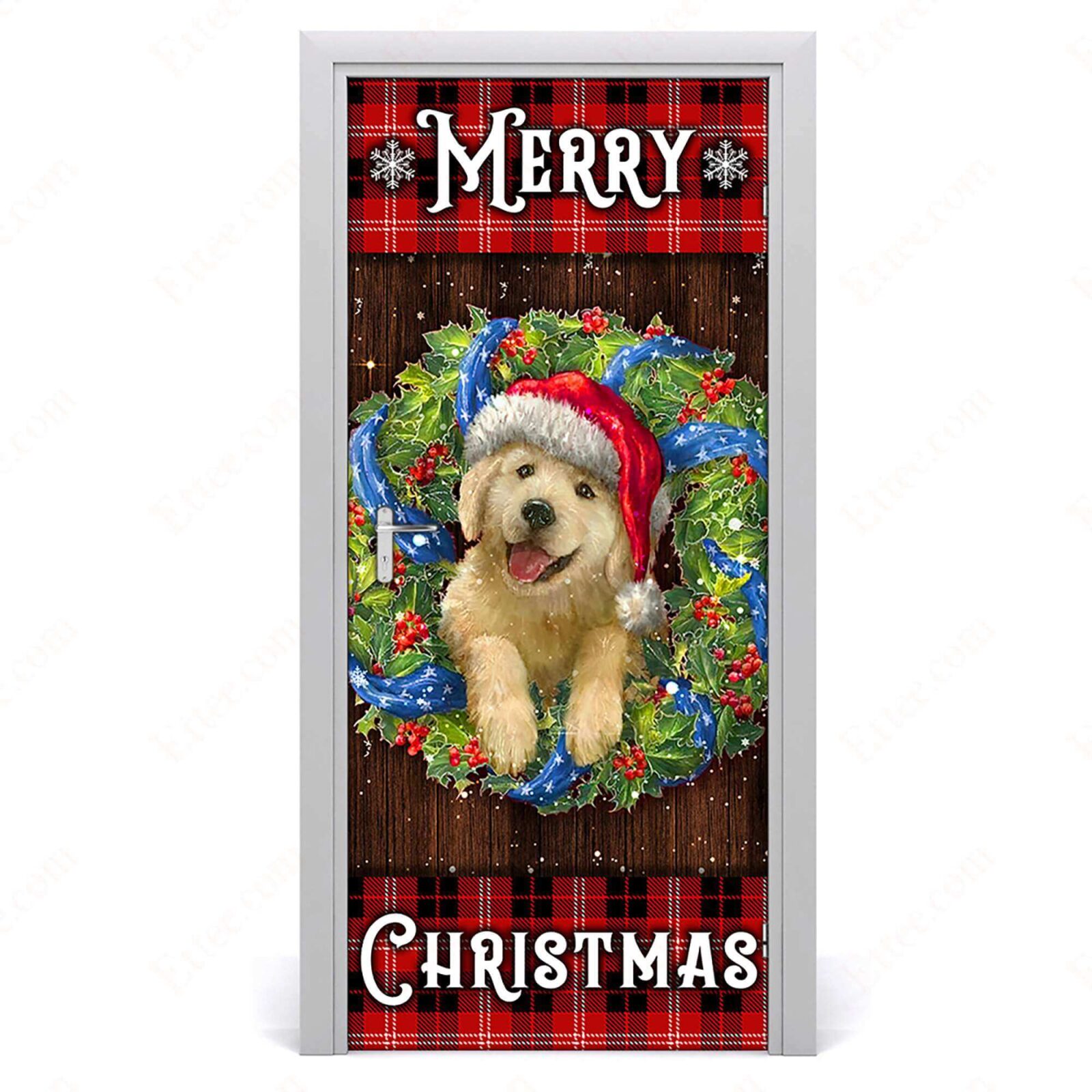 Golden Retriever Wreath Door Cover, Christmas Decoration - Ettee - christmas