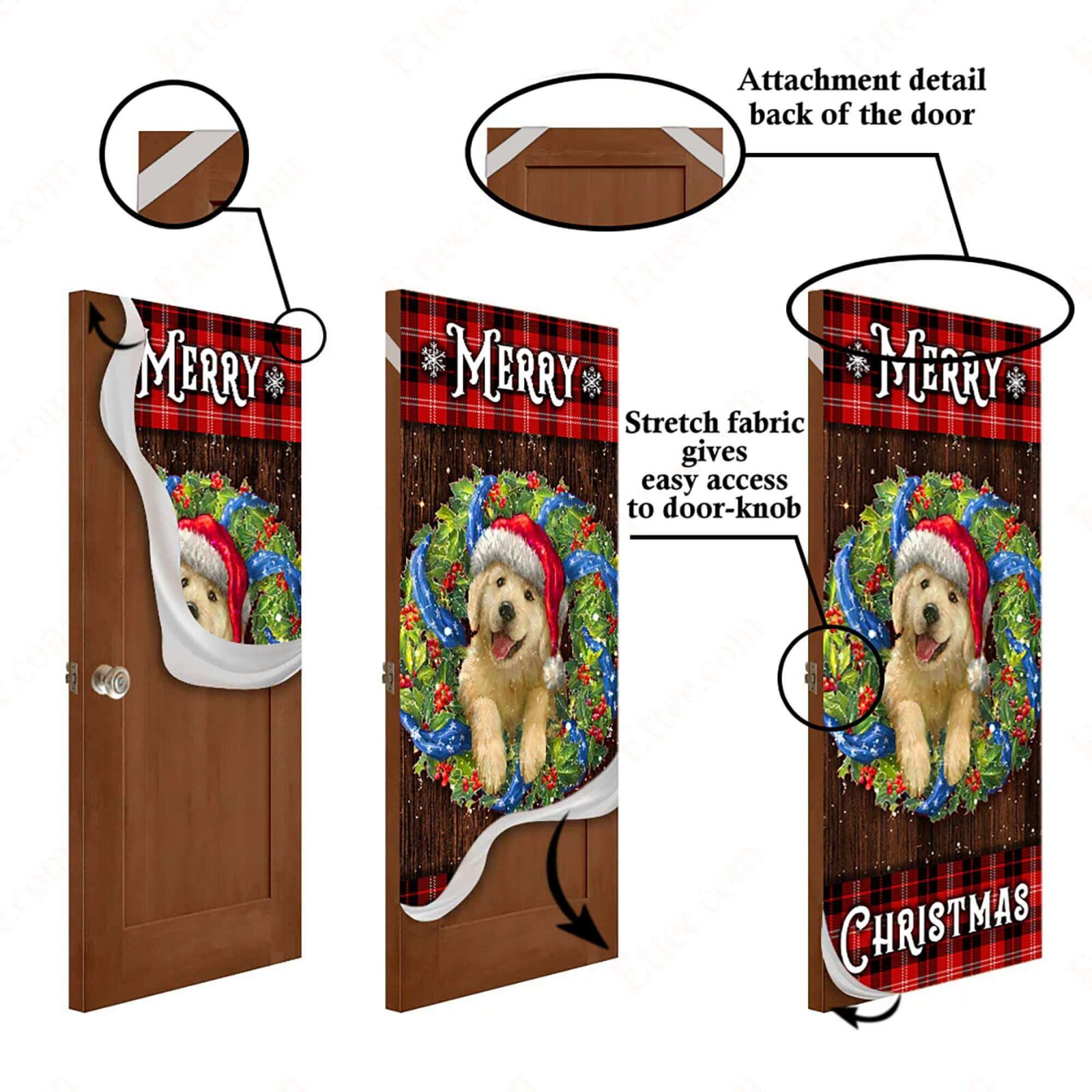 Golden Retriever Wreath Door Cover, Christmas Decoration - Ettee - christmas