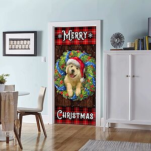 Golden Retriever Wreath Door Cover, Christmas Decoration - Ettee - christmas