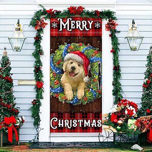 Golden Retriever Wreath Door Cover, Christmas Decoration - Ettee - christmas