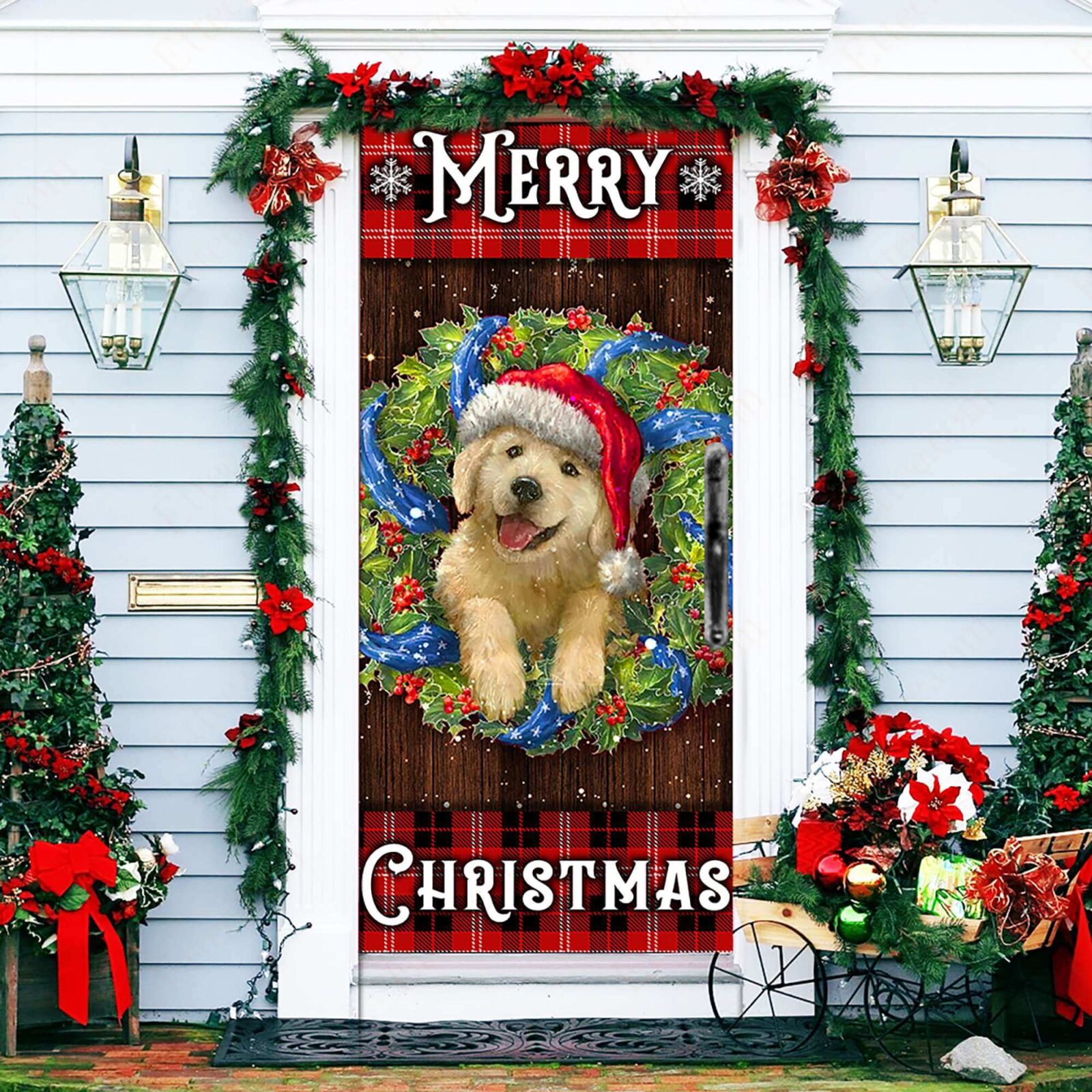 Golden Retriever Wreath Door Cover, Christmas Decoration - Ettee - christmas