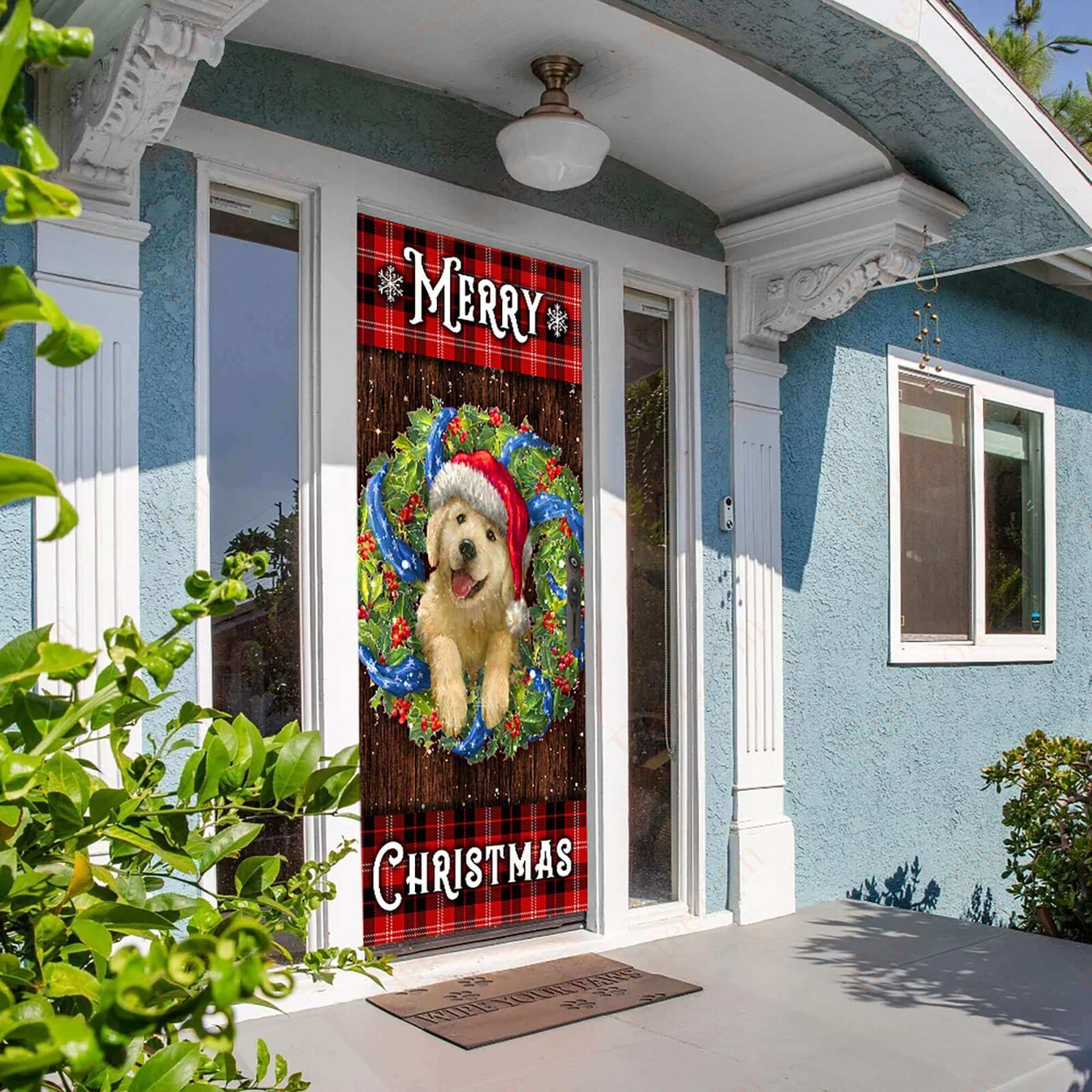 Golden Retriever Wreath Door Cover, Christmas Decoration - Ettee - christmas
