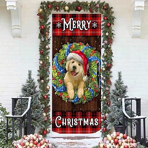 Golden Retriever Wreath Door Cover, Christmas Decoration - Ettee - christmas
