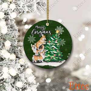Corgi Dogs Ceramic Ornament, Christmas Tree - Ettee - Animal Ornament