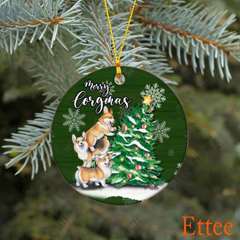 Corgi Dogs Ceramic Ornament, Christmas Tree