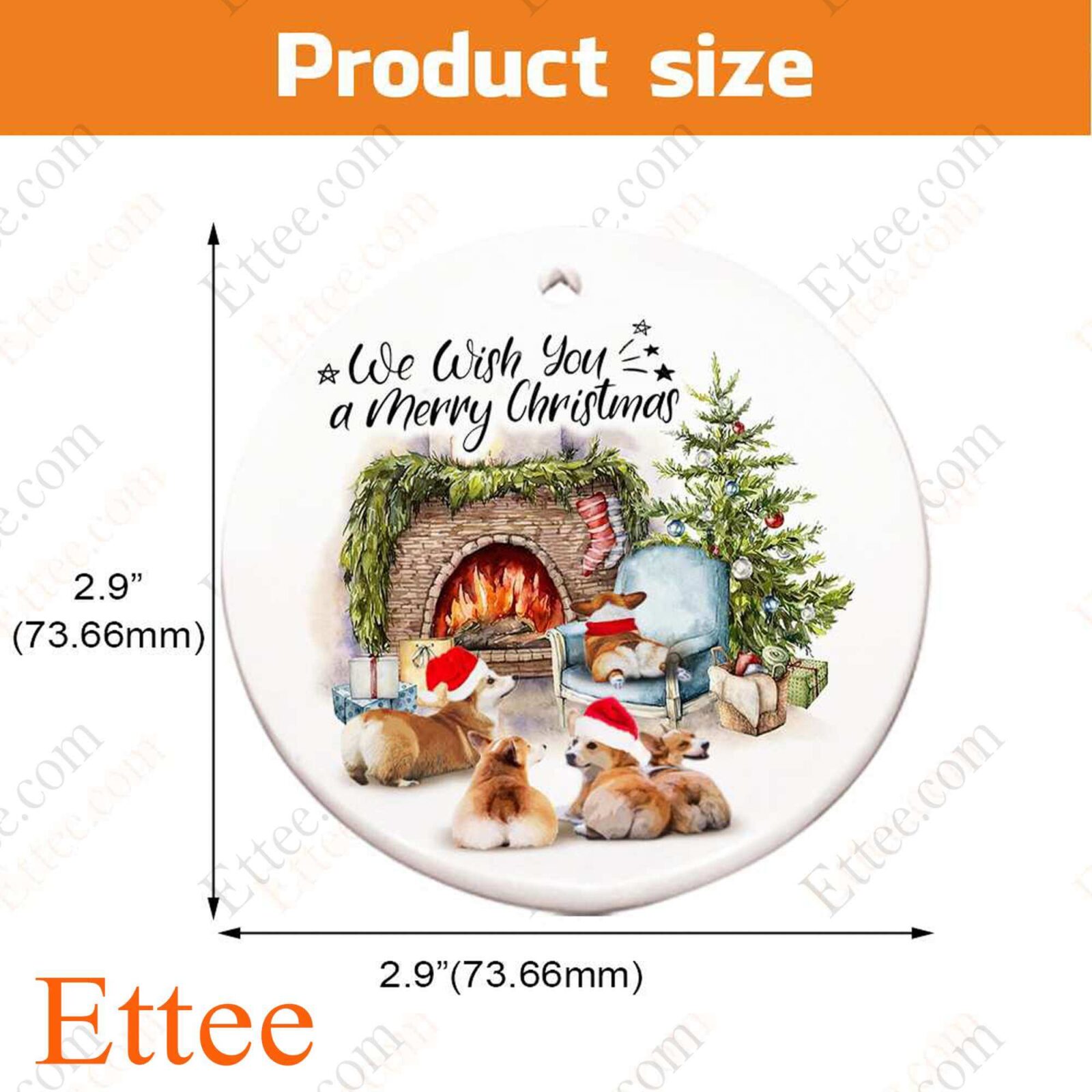 Corgi Dog Ceramic Ornament, We Wish You a Merry Christmas - Ettee - Ceramic ornament