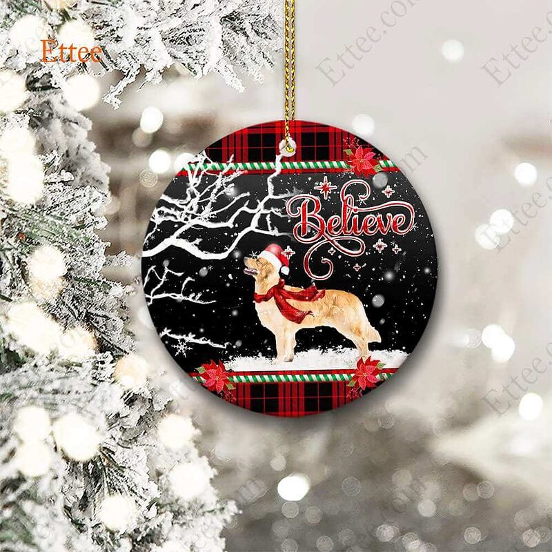 Golden Retriever Believe Ceramic Ornament, Christmas Dog Gift 2022 - Ettee - 2022