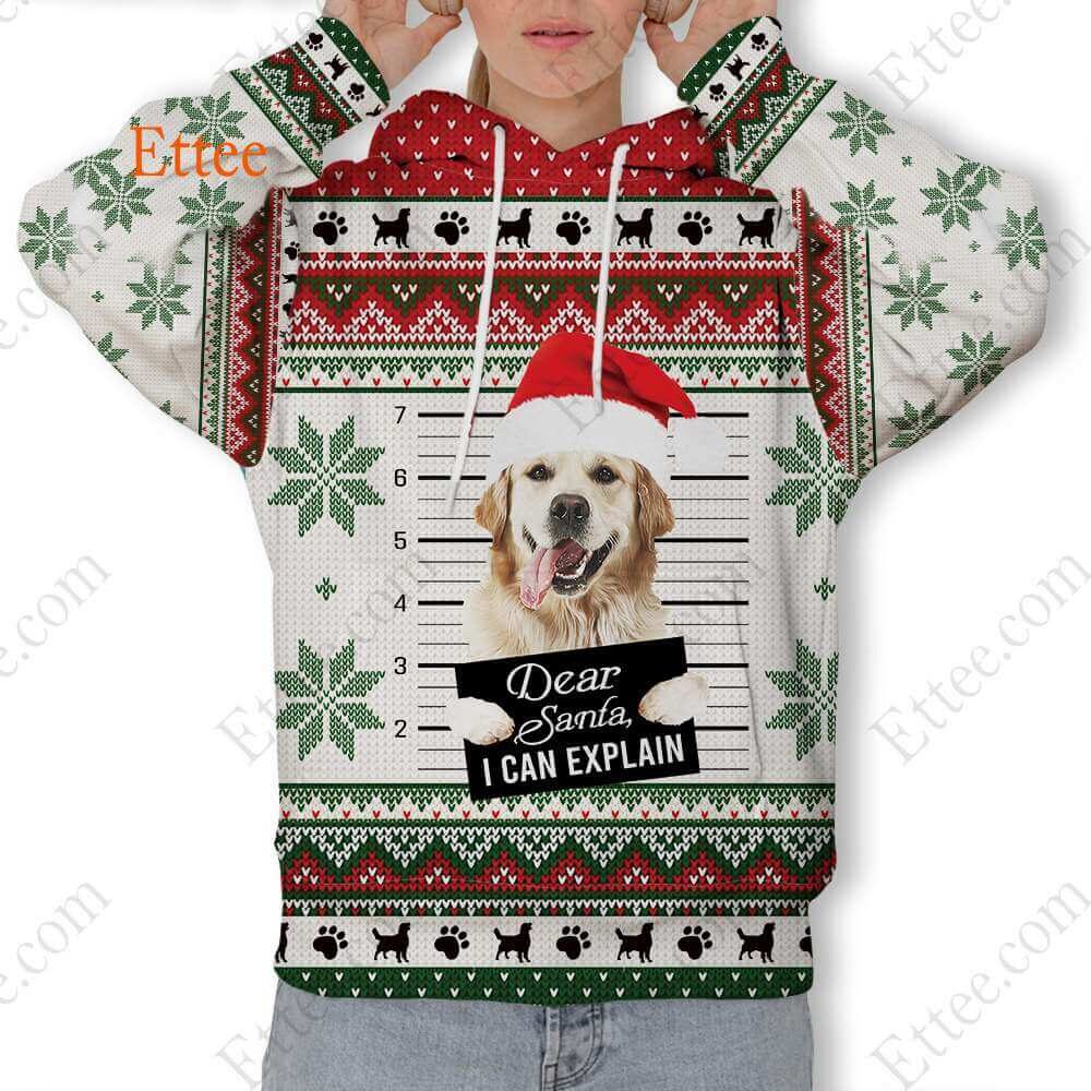 Golden Retriever Ugly Christmas 3D Unisex Hoodie, Dear Santa Dog - Ettee - 3D