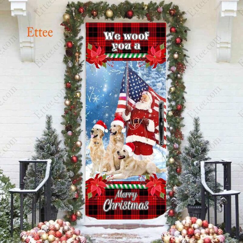 Golden Retriever & Santa Clause Door Cover, We Woof You A Merry Christmas