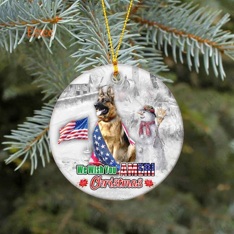 German Shepherd Ceramic Ornament, We Wish You Ameri Christmas