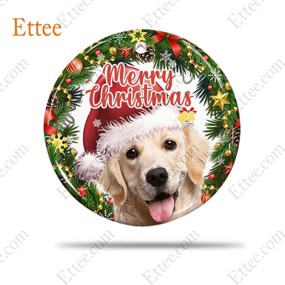 Golden Retriever Christmas Wreath Ceramic Ornament, Merry Christmas 2022 - Ettee - Ceramic ornament