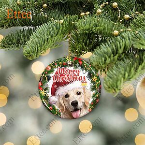 Golden Retriever Christmas Wreath Ceramic Ornament, Merry Christmas 2022 - Ettee - Ceramic ornament