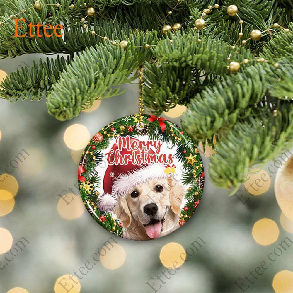 Golden Retriever Christmas Wreath Ceramic Ornament, Merry Christmas 2022 - Ettee - Ceramic ornament