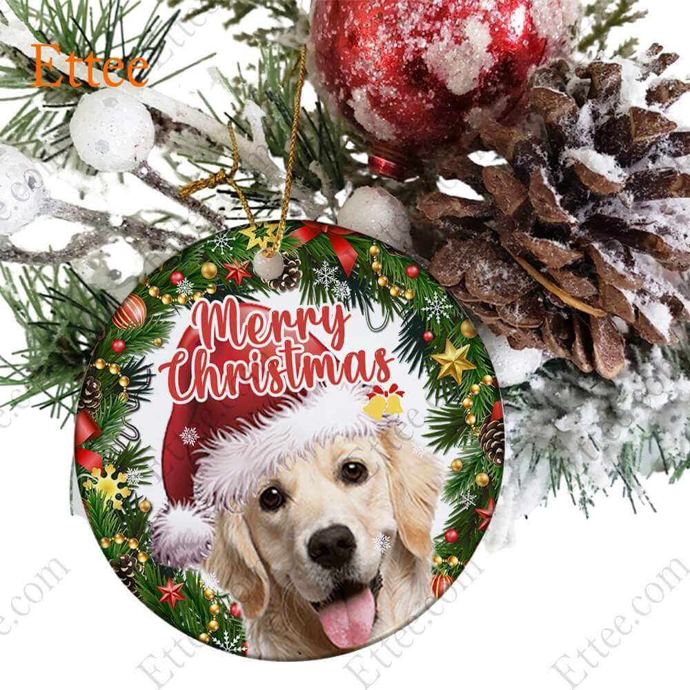 Golden Retriever Christmas Wreath Ceramic Ornament, Merry Christmas 2022 - Ettee - Ceramic ornament