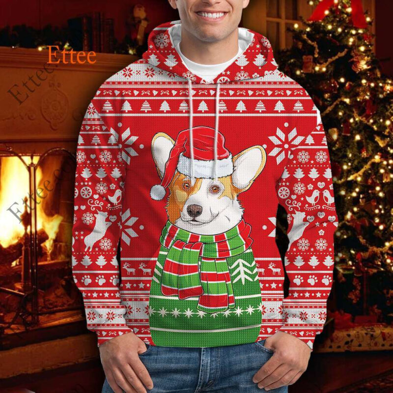 Corgi Dog 3D Unisex Hoodie Christmas Gift for Dog Lovers