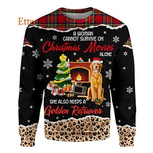 Golden Retriever 3D Hoodie, A Woman Cannot Survive On Christmas Movies Alone - Ettee - 3D Hoodie