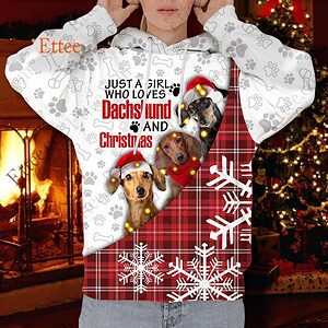 Dachshund Girl 3D Hoodie, A Girl Who Loves Dachshund & Christmas - Ettee - 3D Hoodie