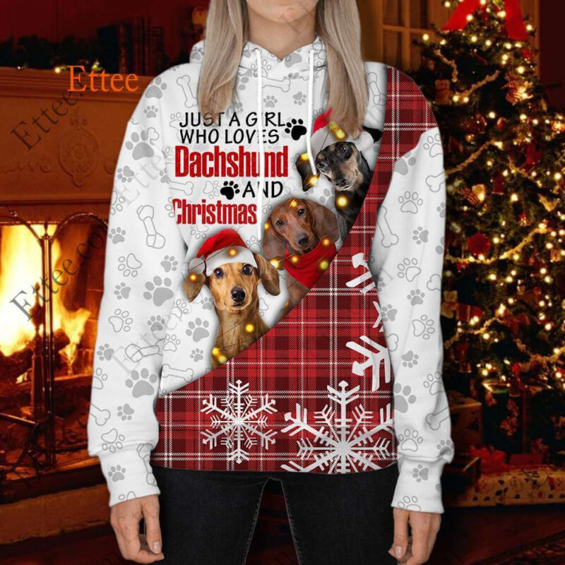 Dachshund Girl 3D Hoodie, A Girl Who Loves Dachshund & Christmas