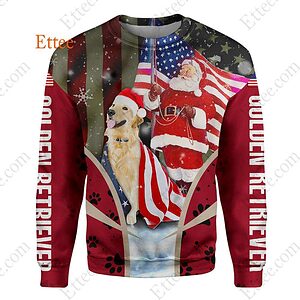Golden Retriever Santa Claus 3D Unisex Hoodie, US Dog Gift 2022 - Ettee - 2022