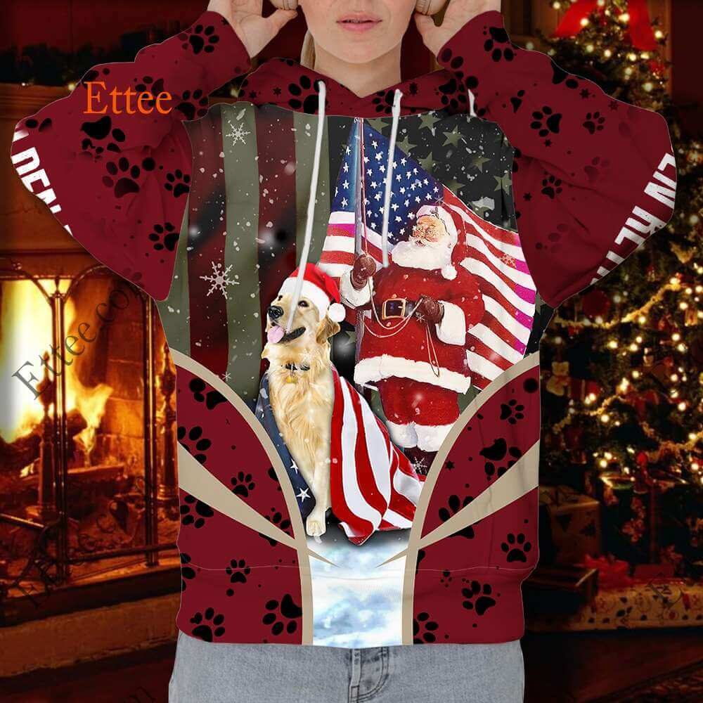 Golden Retriever Santa Claus 3D Unisex Hoodie, US Dog Gift 2022 - Ettee - 2022