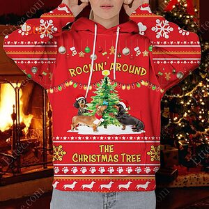 Dachshund 3D Unisex Hoodie, Rockin' Around The Christmas Tree - Ettee - 3D