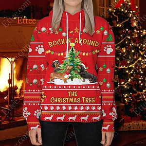 Dachshund 3D Unisex Hoodie, Rockin' Around The Christmas Tree - Ettee - 3D