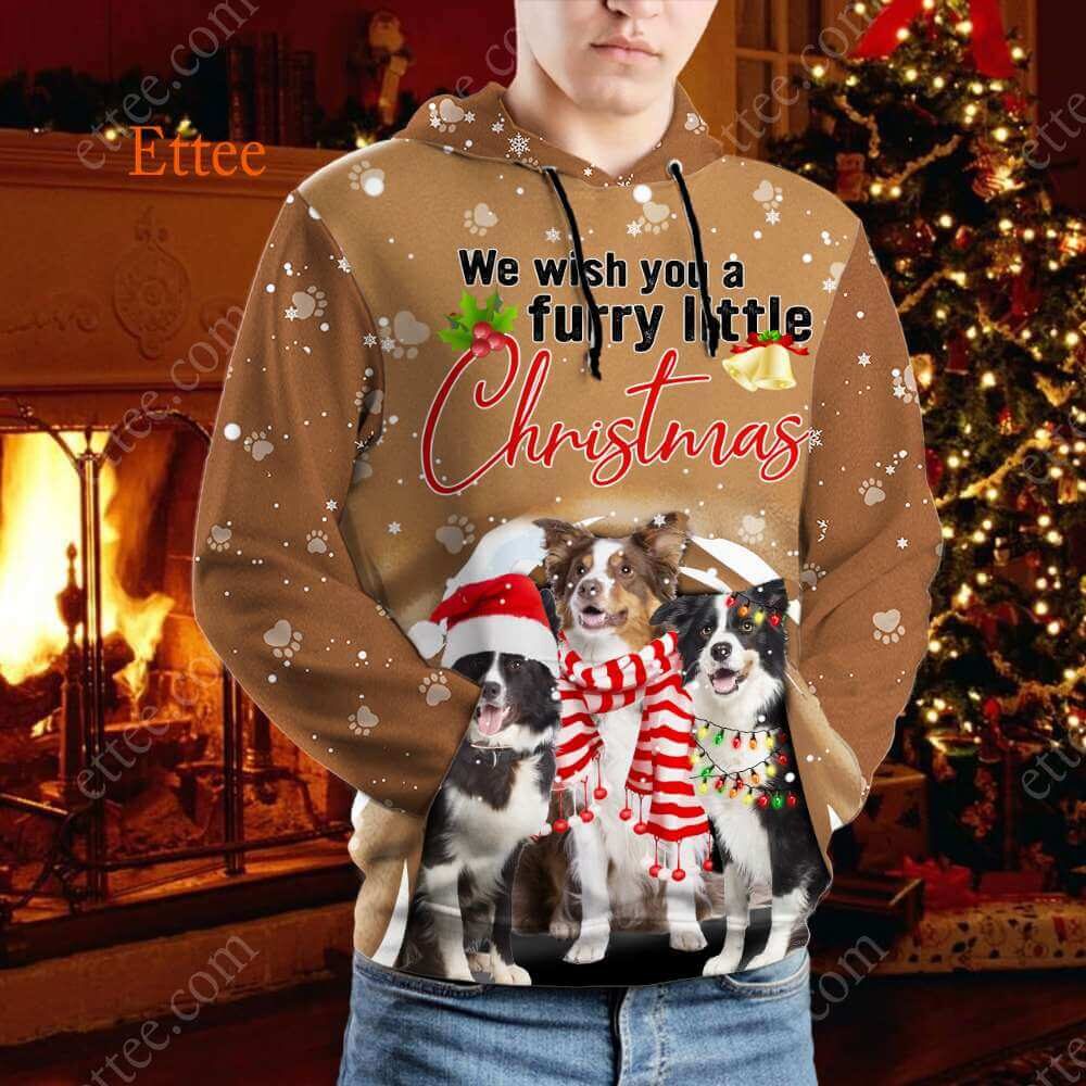 Border Collie 3D Unisex Hoodie, We Wish You A Furry Little Christmas - Ettee - 3D