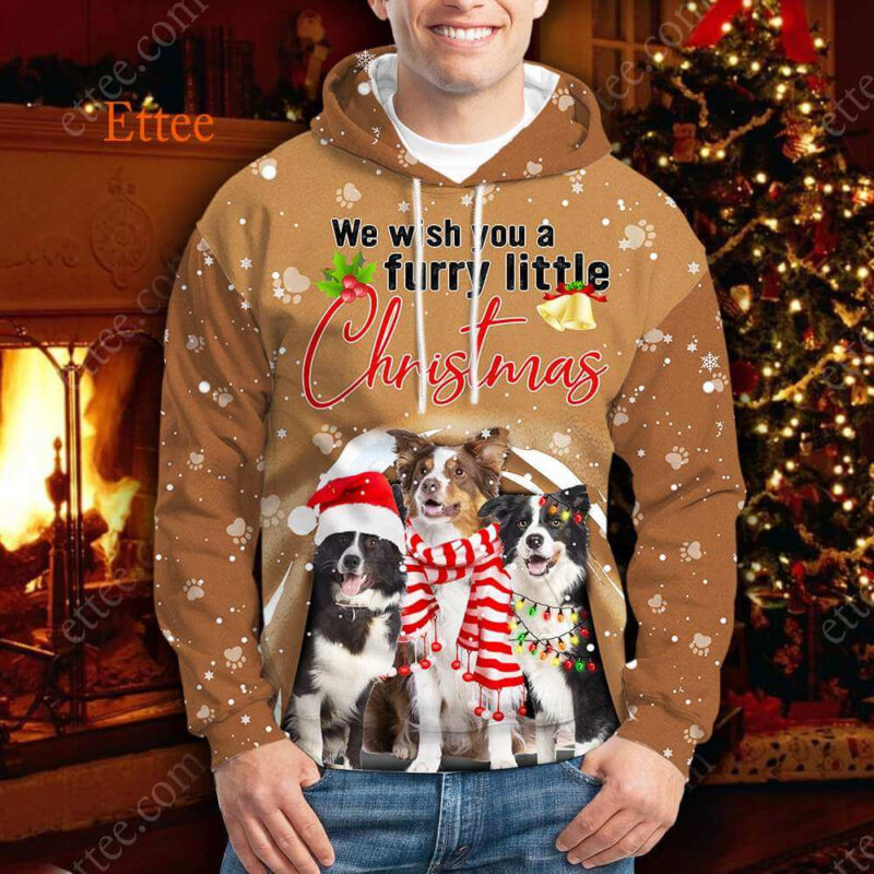 Border Collie 3D Unisex Hoodie, We Wish You A Furry Little Christmas