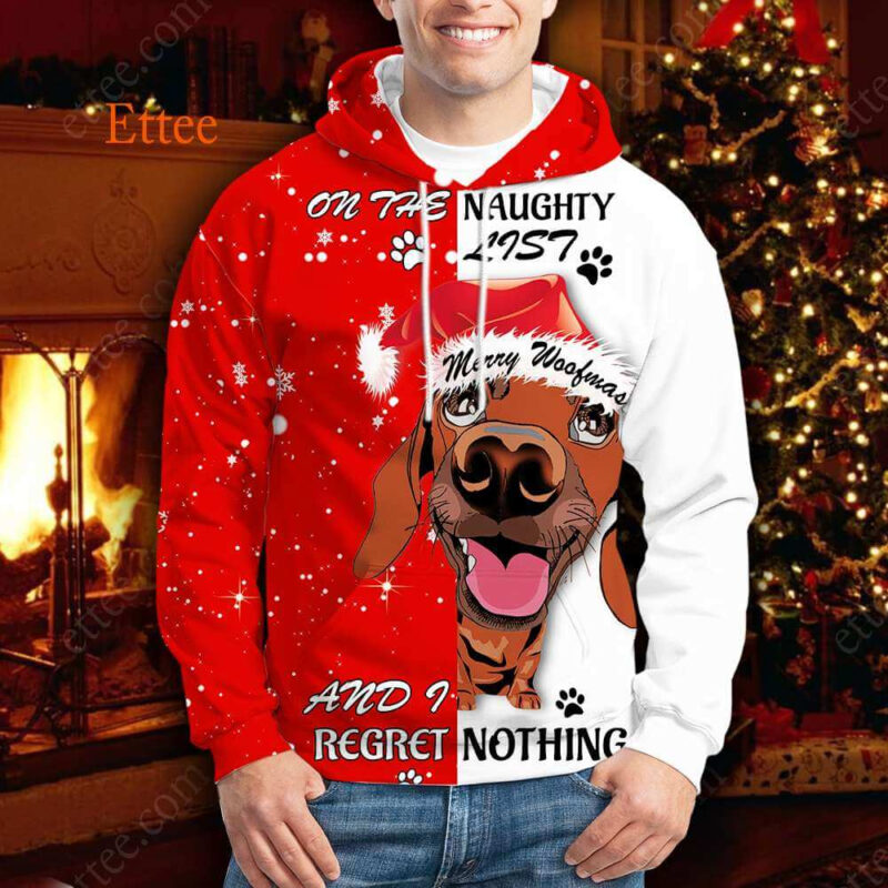 Dachshund Wiener Dog 3D Unisex Hoodie, On The Naughty List