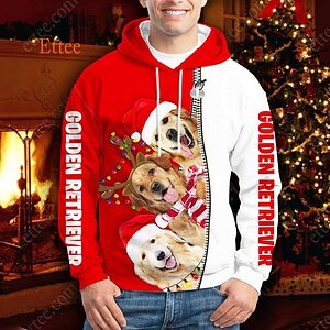 Golden Retrievers Merry Christmas 3D Unisex Hoodie - Ettee - 3D