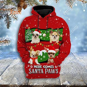 Chihuahua Cute Dog 3D Unisex Hoodie, Here Comes Santa Paws - Ettee - 3D