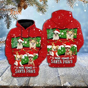 Chihuahua Cute Dog 3D Unisex Hoodie, Here Comes Santa Paws - Ettee - 3D